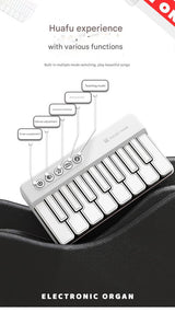 Mini Pocket Piano Electronic Keyboard - 18 Keys, Multiple Modes, LED Lights, Portable Musical Toy(white) - Front View