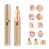 3-in-1 Rechargeable Electric Trimmer for Women - Nose, Eyebrow & Facial Hair Remover with Washable Heads & LED Light(Gold) - Front View
