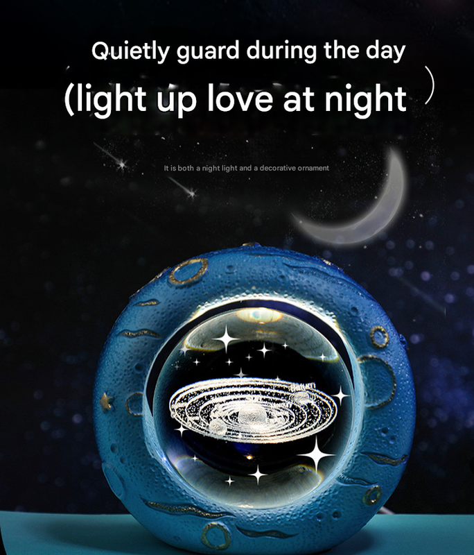 Celestial Ring LED Crystal Ball Lamp - 3D Engraving, Unique Gift (Salamander)