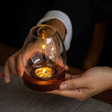 Windproof Glass Candle Cover with Wood Base - For Tealights, Zen Home Accent (Plum blossom candlestick)