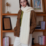 White Classic Textured Knit Scarf - Solid Color, Premium Soft Feel, Winter (176x26.5cm) - Side View