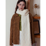 White Classic Textured Knit Scarf - Solid Color, Premium Soft Feel, Winter (176x26.5cm) - Top-Down View