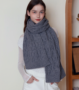 Gray Classic Textured Knit Scarf - Solid Color, Premium Soft Feel, Winter (176x26.5cm) - Front View