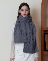 Gray Classic Textured Knit Scarf - Solid Color, Premium Soft Feel, Winter (176x26.5cm) - Side View