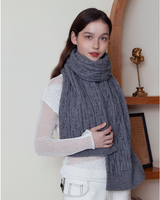 Gray Classic Textured Knit Scarf - Solid Color, Premium Soft Feel, Winter (176x26.5cm) - Top-Down View