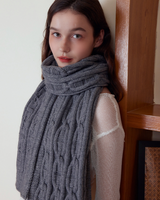 Gray Classic Textured Knit Scarf - Solid Color, Premium Soft Feel, Winter (176x26.5cm) - 45-Degree Angle