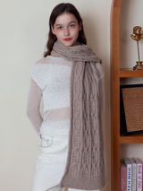 Khaki Classic Textured Knit Scarf - Solid Color, Premium Soft Feel, Winter (176x26.5cm) - Front View
