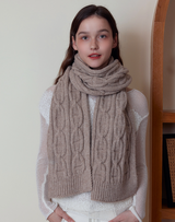 Khaki Classic Textured Knit Scarf - Solid Color, Premium Soft Feel, Winter (176x26.5cm) - Side View