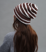 Trendy Dual-Tone Striped Beanie - Soft Plush Knit, Versatile Winter Cap (Brown and white) - Top-Down View