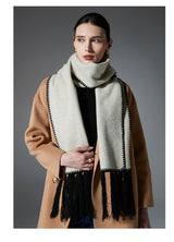 Beige Contrast Edge & Tassel Scarf - Chic Autumn/Winter Neckwear (190x30cm) - 45-Degree Angle