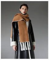 Camel Contrast Edge & Tassel Scarf - Chic Autumn/Winter Neckwear (190x30cm) - Front View