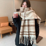 Beige brown Women's Fashion Plaid Scarf - Warm & Stylish Long Neck Warmer (220x40cm)