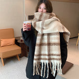 Beige brown Women's Fashion Plaid Scarf - Warm & Stylish Long Neck Warmer (220x40cm)