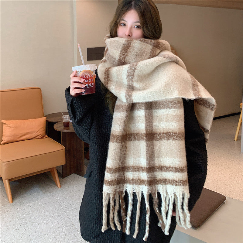 Beige brown Women's Fashion Plaid Scarf - Warm & Stylish Long Neck Warmer (220x40cm)