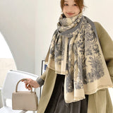 Gray beige Luxury Soft Printed Pashmina Style Wrap - Large Scarf for Women (185x65cm)