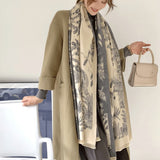Gray beige Luxury Soft Printed Pashmina Style Wrap - Large Scarf for Women (185x65cm) - Side View