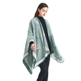 Green Geometric Print Cape - Cozy Knit Poncho for Women (165x130cm) - Front View