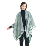 Green Geometric Print Cape - Cozy Knit Poncho for Women (165x130cm) - Side View