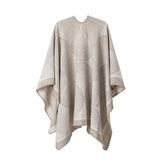 Khaki Geometric Print Cape - Cozy Knit Poncho for Women (165x130cm)