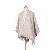 Khaki Geometric Print Cape - Cozy Knit Poncho for Women (165x130cm) - Side View