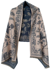 Women's Soft Jacquard Shawl - Paisley & Bird Floral Print Scarf(190x65cm) - Front View