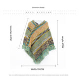 Red Lightweight Chevron Knit Poncho for Women - Elegant Fringed Shawl Wrap