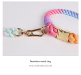 Handmade Gradient Rope Dog Collar & Leash Set - Colorful Braided Cotton (Dark green - Size S) - 45-Degree Angle
