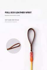 Premium Leather Pet Collar and Leash - Soft, Strong Braided Rope (Purple - Size M) - Side View