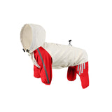 Colorblock (Beige red) Dog Raincoat - Waterproof with Hood and Reflective Strips (Size L) - Front View