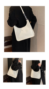 Beige Chic PU Leather Shoulder Bag with Chain Strap & Whipstitch Detail - Front View