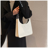 Beige Chic PU Leather Shoulder Bag with Chain Strap & Whipstitch Detail - Side View