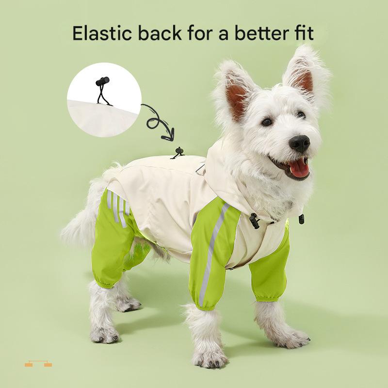 Colorblock (Beige blue) Dog Raincoat - Waterproof with Hood and Reflective Strips (Size XL)