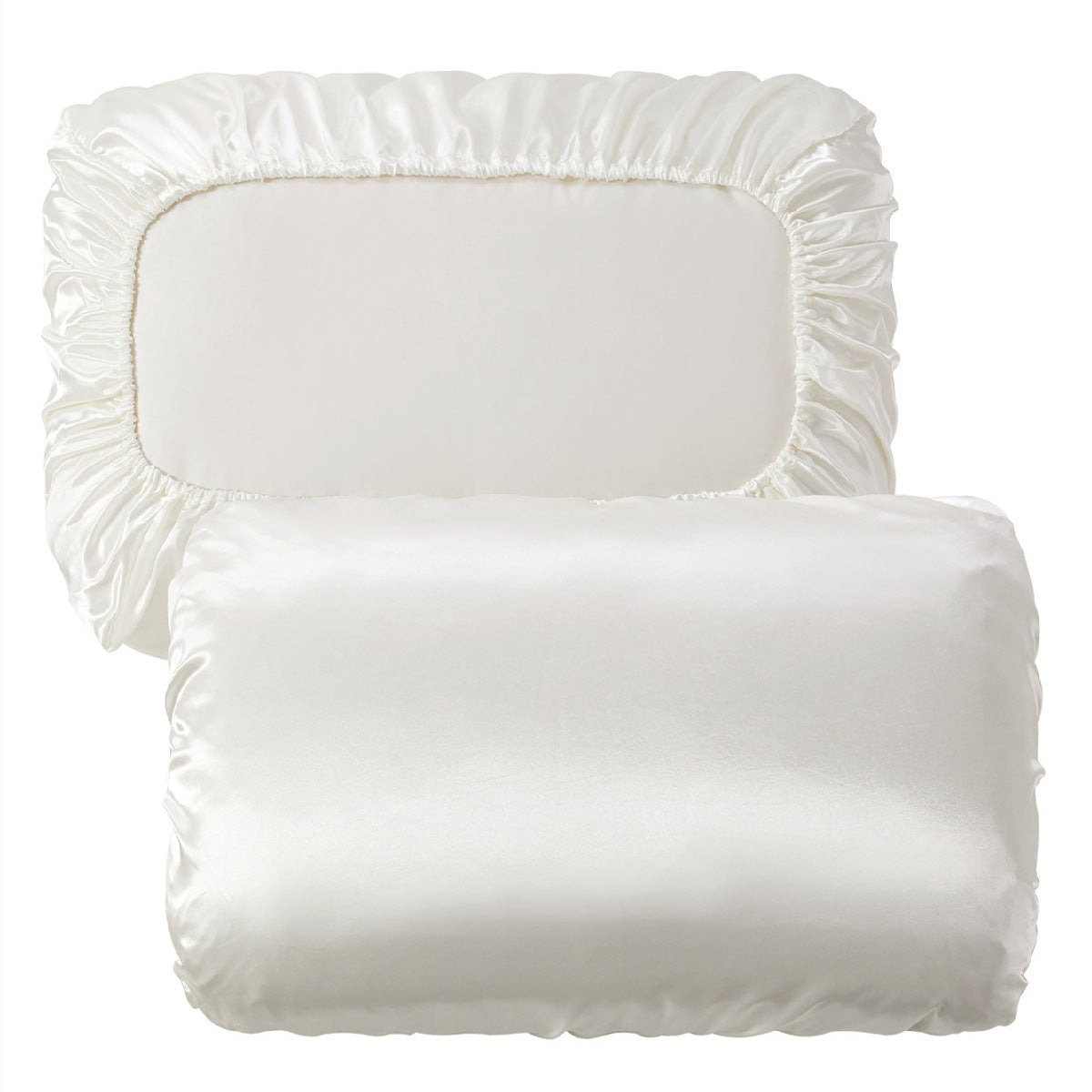 Beige Silky Satin Pillowcase Pair - Smooth for Hair & Skin, Elastic Fitted (46x70+16cm)
