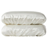 Beige Silky Satin Pillowcase Pair - Smooth for Hair & Skin, Elastic Fitted (46x70+16cm) - Front View