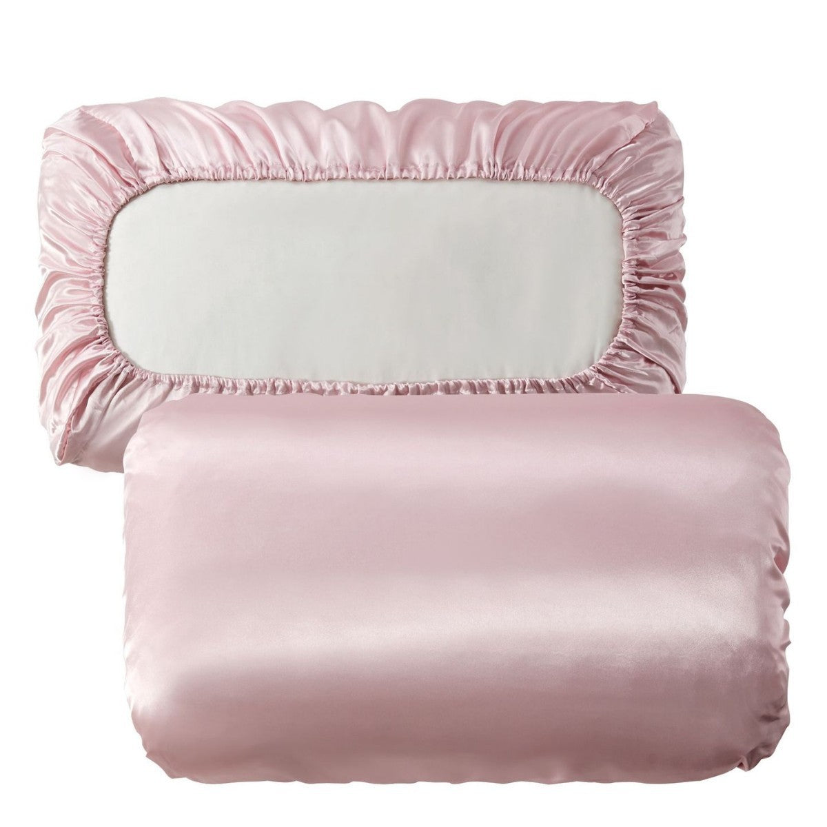Pink Silky Satin Pillowcase Pair - Smooth for Hair & Skin, Elastic Fitted (46x90+16cm)