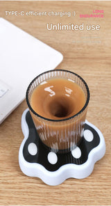 Beige Cute Paw Print Self-Stirring Coaster - Electric Coffee & Milk Mixer - 45-Degree Angle