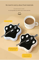 Beige Cute Paw Print Self-Stirring Coaster - Electric Coffee & Milk Mixer - Rear View
