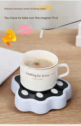 Blue Cute Paw Print Self-Stirring Coaster - Electric Coffee & Milk Mixer - Side View