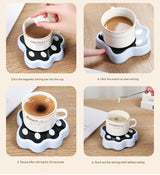 Blue Cute Paw Print Self-Stirring Coaster - Electric Coffee & Milk Mixer - Low Angle