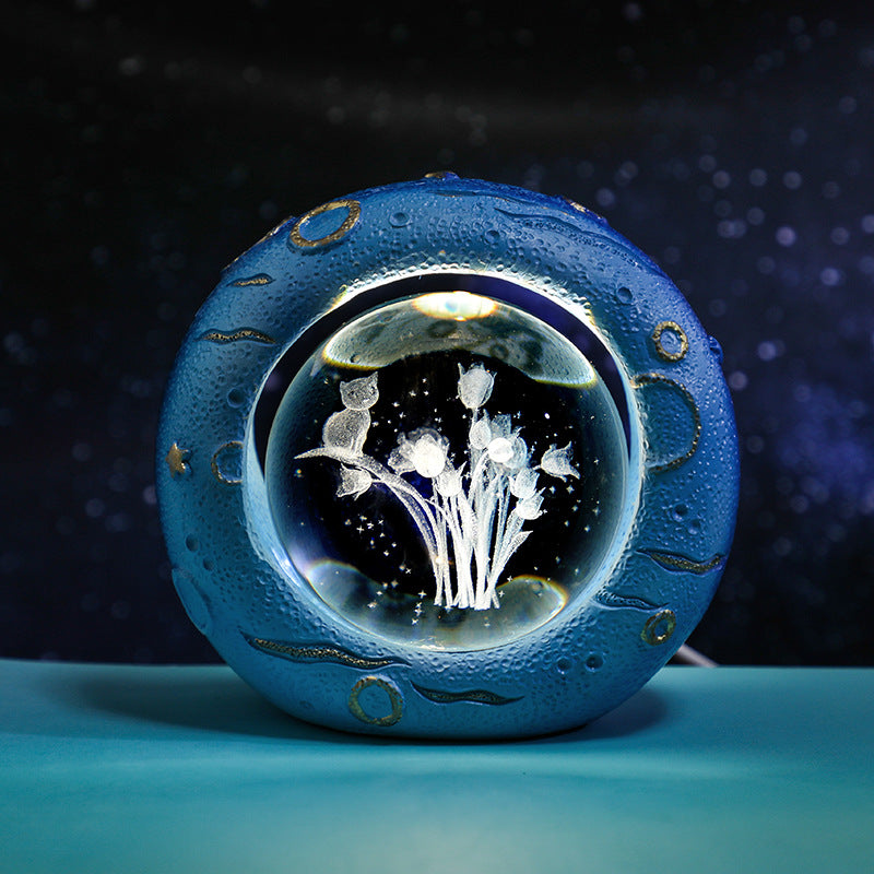 Celestial Ring LED Crystal Ball Lamp - 3D Engraving, Unique Gift (Tulip)
