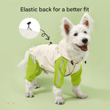 Colorblock (White Green) Dog Raincoat - Waterproof with Hood and Reflective Strips (Size L) - Front View