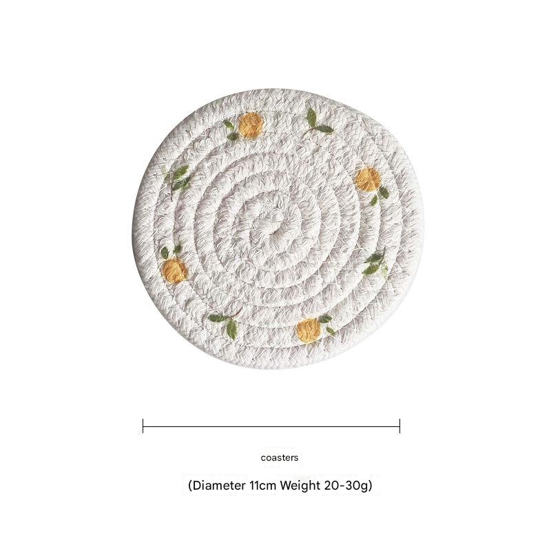 (Lemon) Cotton Rope Woven Placemats - Set of 5, 11cm Diameter Heat Resistant Kitchen Decor