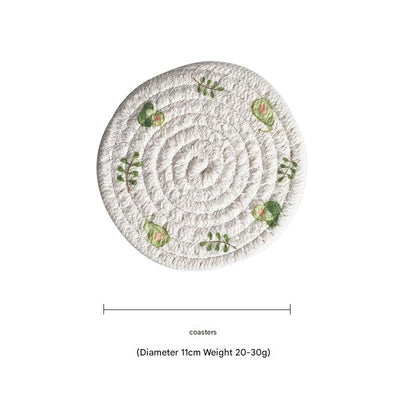 (Avocado) Cotton Rope Woven Placemats - Set of 5, 11cm Diameter Heat Resistant Kitchen Decor