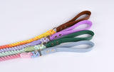 Premium Leather Pet Collar and Leash - Soft, Strong Braided Rope (Pink Purple - Size M)