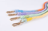 Premium Leather Pet Collar and Leash - Soft, Strong Braided Rope (Pink Purple - Size M)