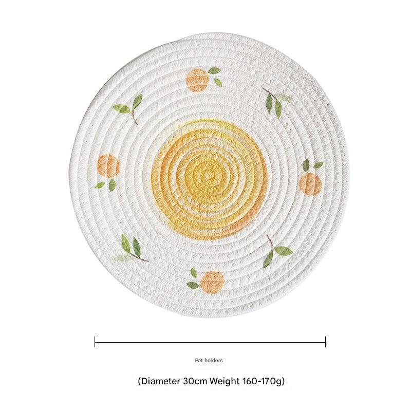 (Lemon) Cotton Rope Woven Placemats - Set of 3, 30cm Diameter Heat Resistant Kitchen Decor