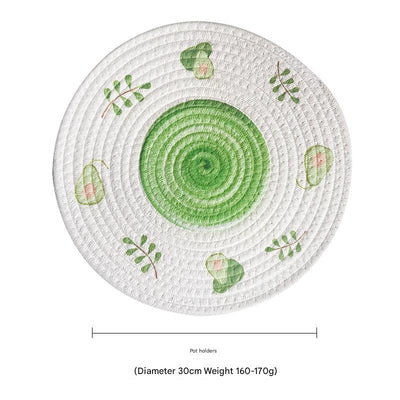 (Avocado) Cotton Rope Woven Placemats - Set of 3, 30cm Diameter Heat Resistant Kitchen Decor