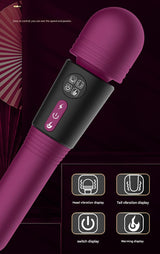 (Purple) Powerful Dual Stimulation Wand Vibrator - Heated Tip, Multi-Mode, LCD Display - Side View