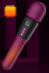 (Purple) Powerful Dual Stimulation Wand Vibrator - Heated Tip, Multi-Mode, LCD Display - Low Angle