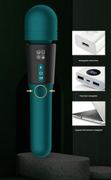 (Green) Powerful Dual Stimulation Wand Vibrator - Heated Tip, Multi-Mode, LCD Display - Extra Image